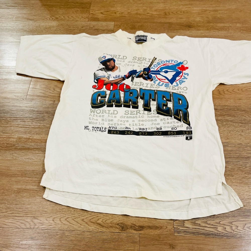 VTG 1990s Toronto Blue Jays Joe Carter pre owned graphic t shirt World Series - Picture 4 of 14